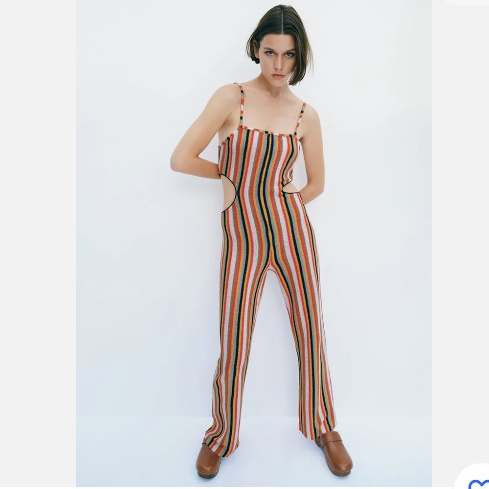 ZARA NWOT Terrycloth Cut Out Striped Jumpsuit